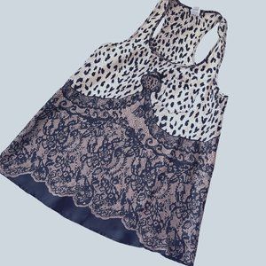 Lily White Leopard and Lace Look Dressy Tank Size Small
